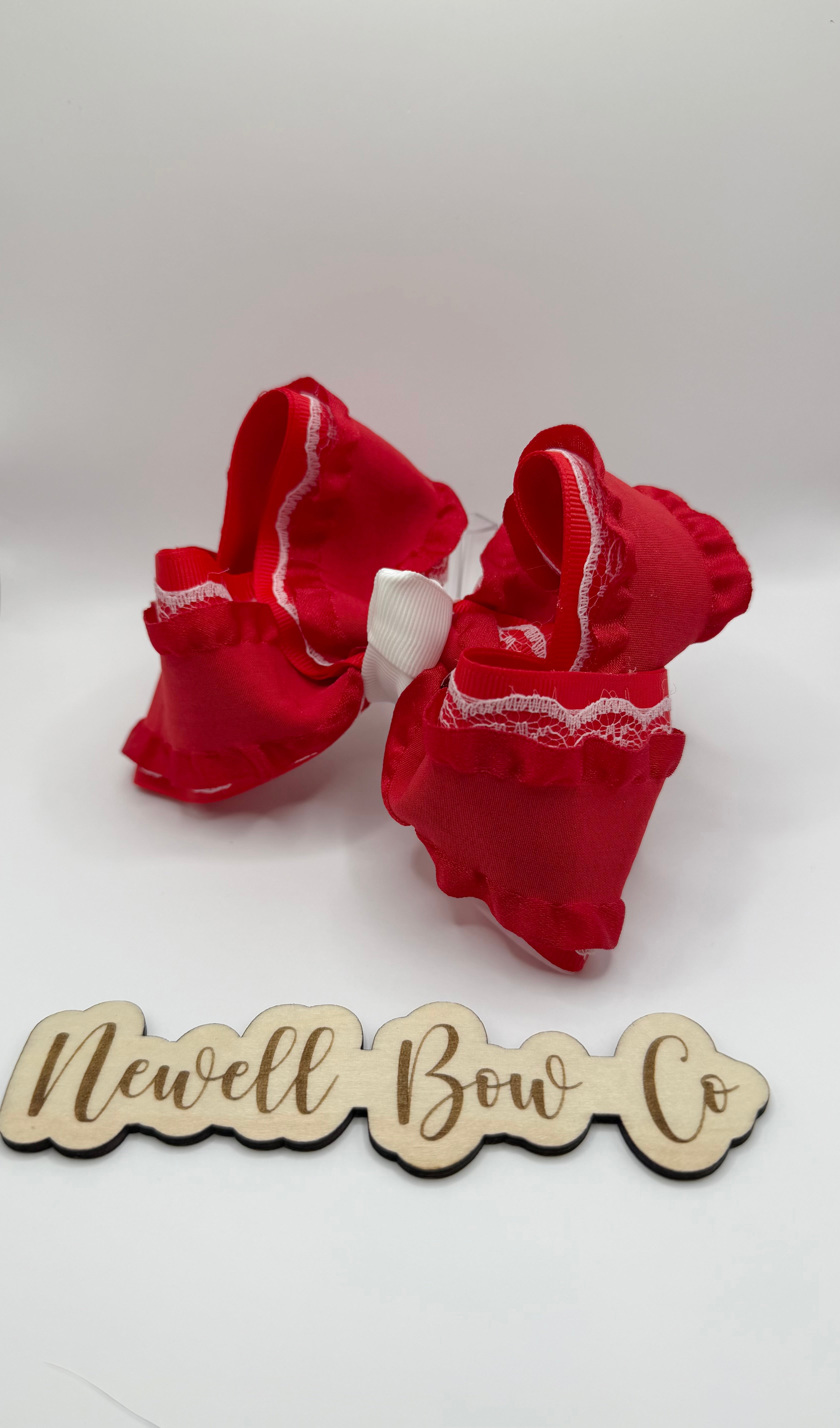 RTS 4.5inch Red Ruffle Lace Bow