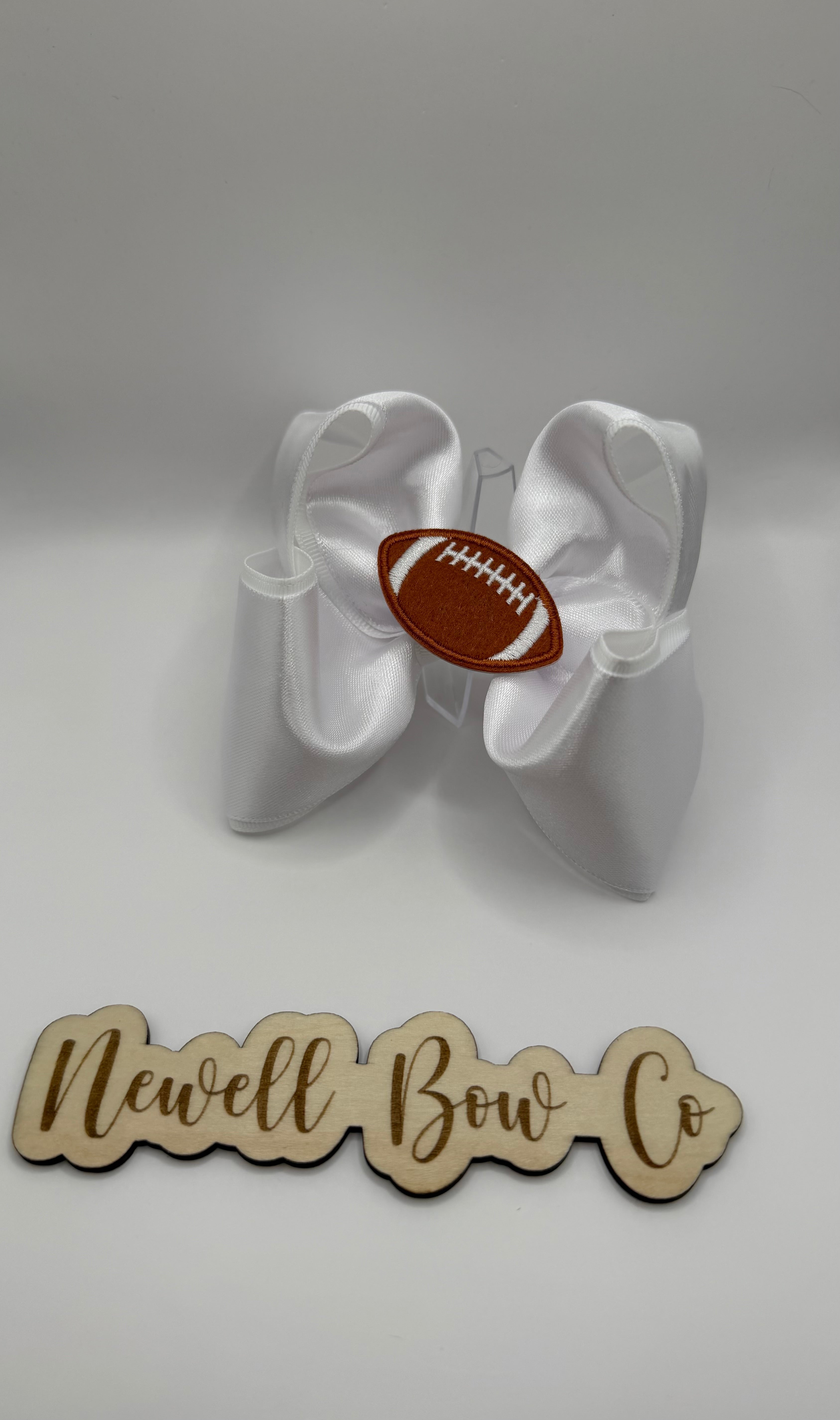 RTS 4inch White Satin Football Bow