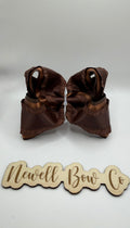 RTS 4.5 inch brown satin ruffle bow