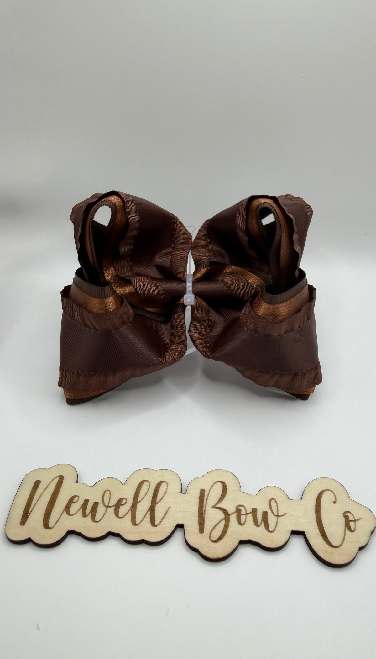 RTS 4.5 inch brown satin ruffle bow