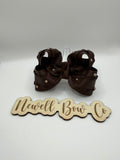 Brown Ruffle Micro Bow With Pearls