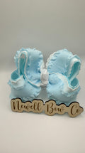 Blue ruffle and pearls bow