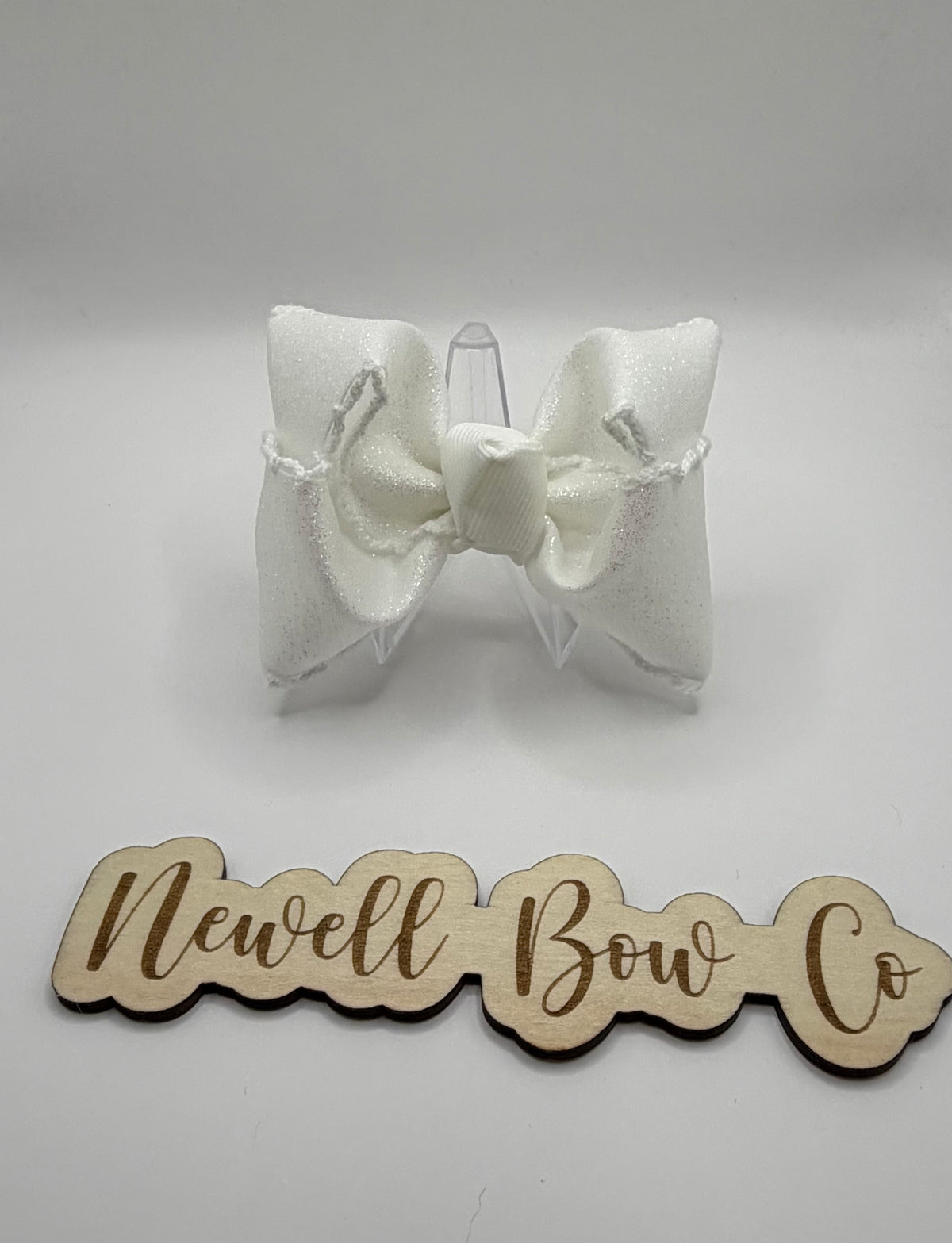 3inch White Glitter Moon stitch micro bow