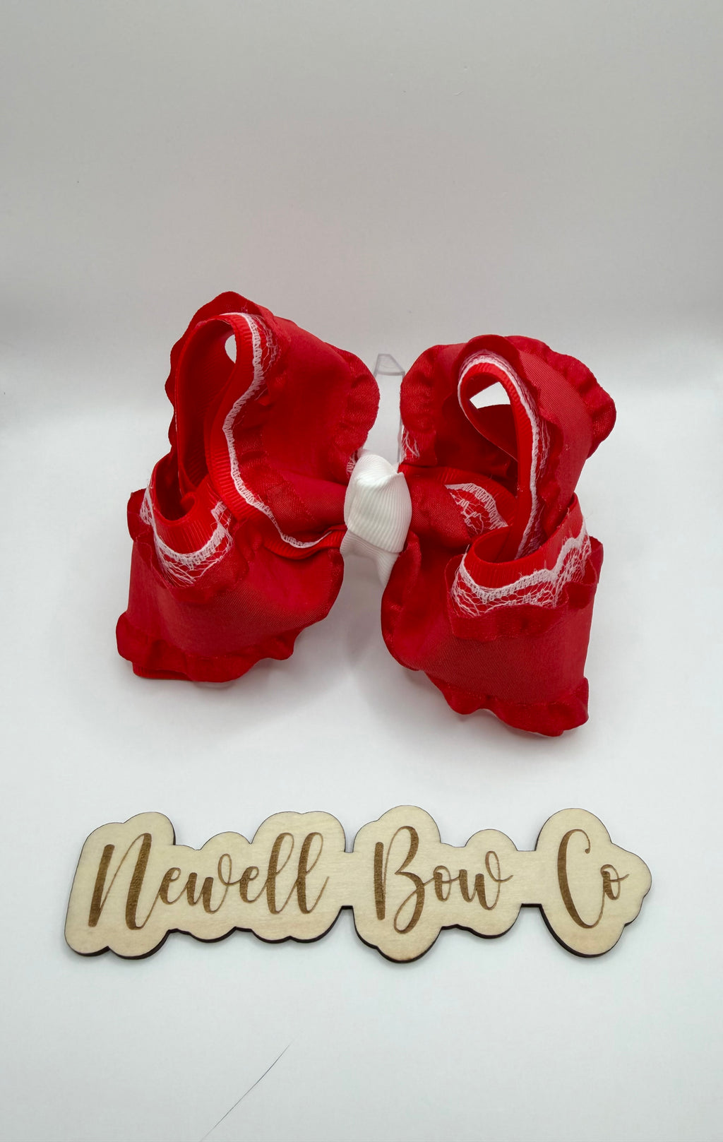 RTS 4.5inch Red Ruffle Lace Bow