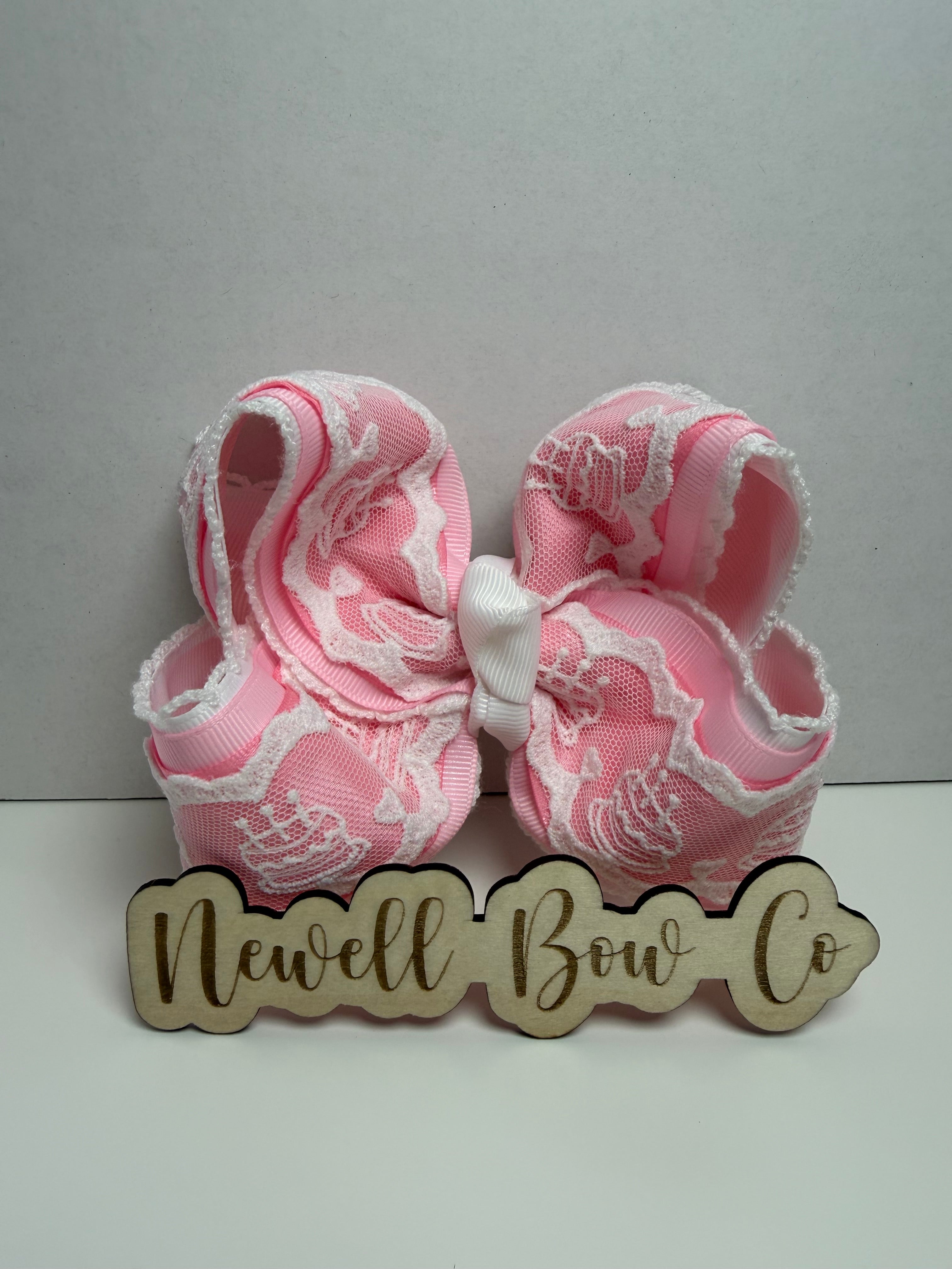 Light Pink Micro Bow W/ Birthday Cake Lace