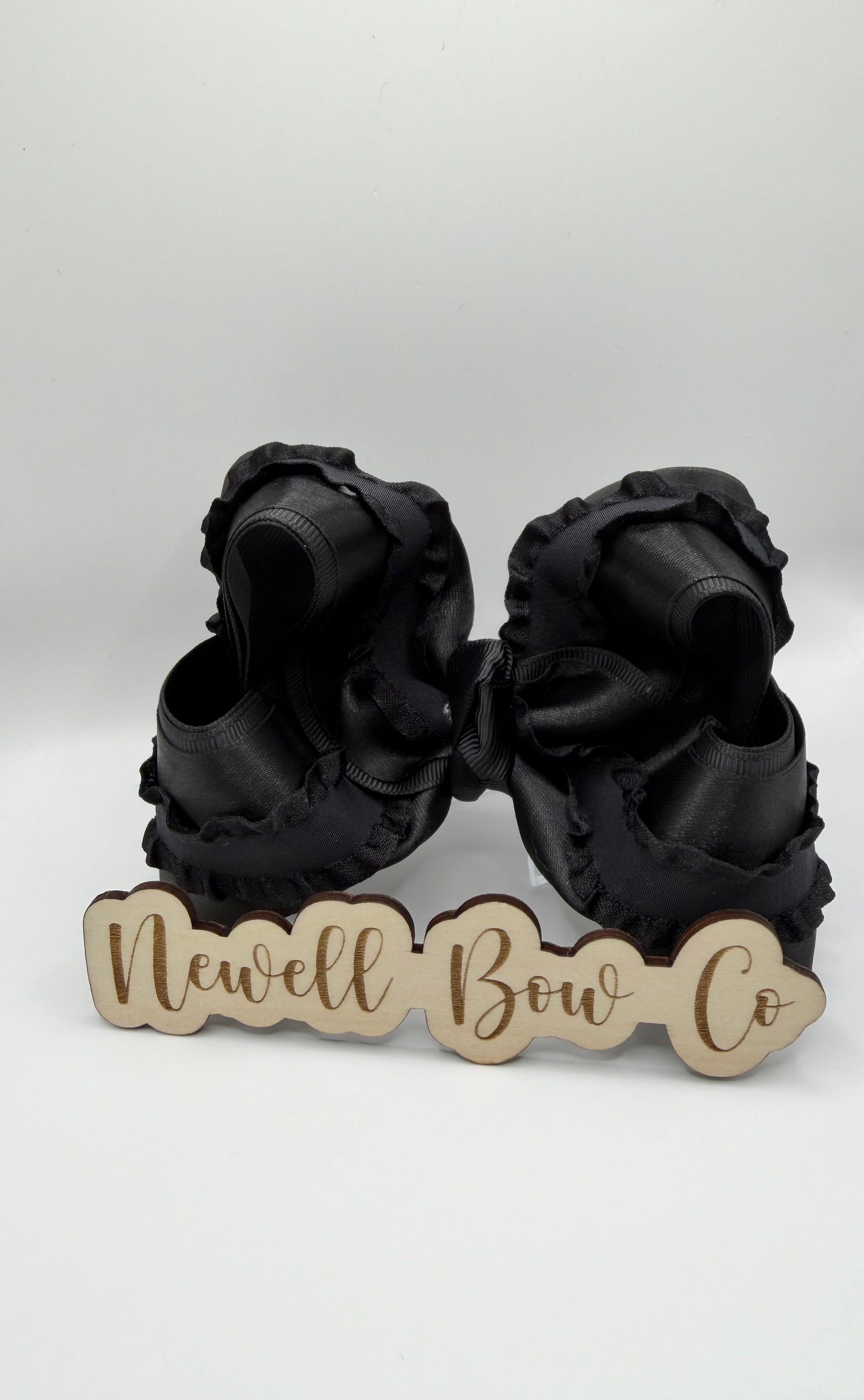 Black Ruffle Satin Bow