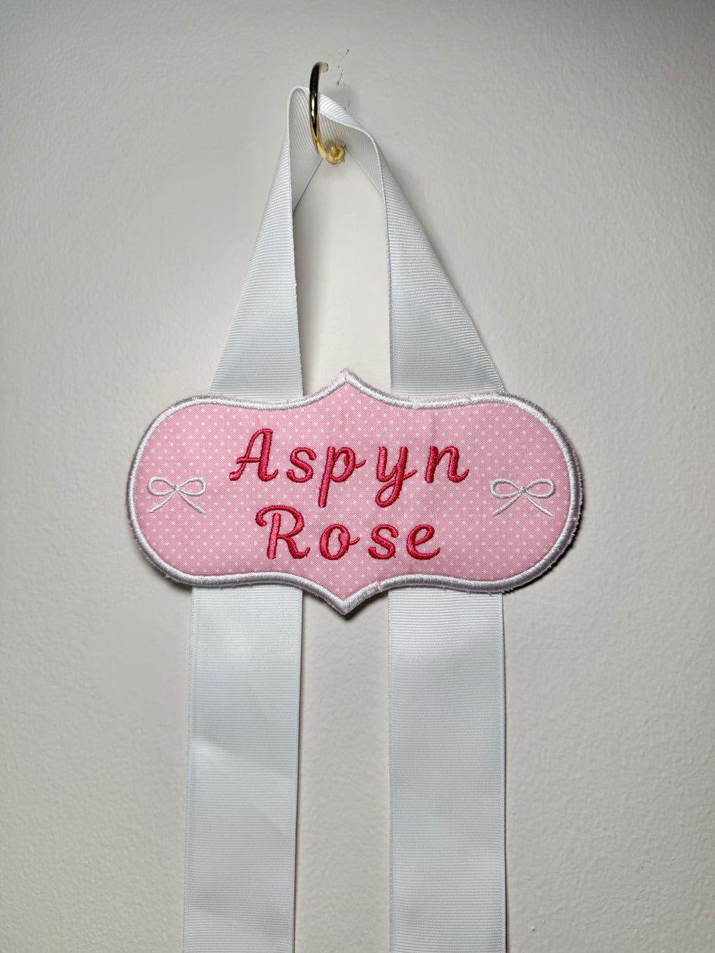 Embroidered Name Bow Hanger