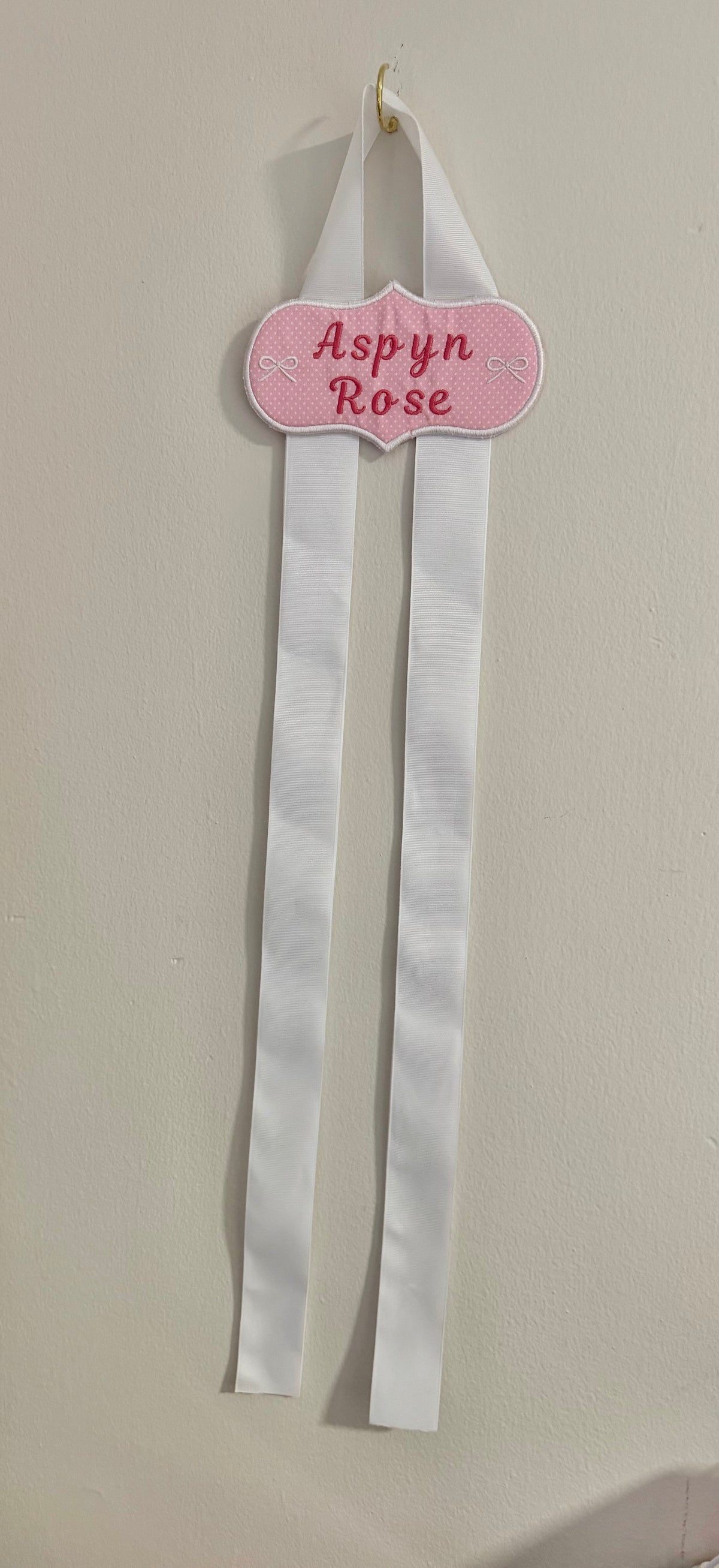 Embroidered Name Bow Hanger